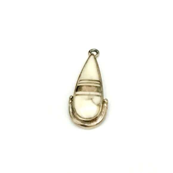Vintage Rick Sisco Sterling Silver & Inlay White Tear Drop Pendant - Picture 2 of 3